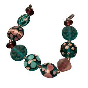 Handmade Teal Purple Glass Lampwork Beads - New